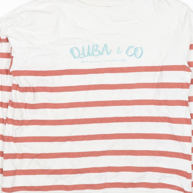 Quba & Co Women’s White Red Striped Logo Pullover Sweatshirt UK 14