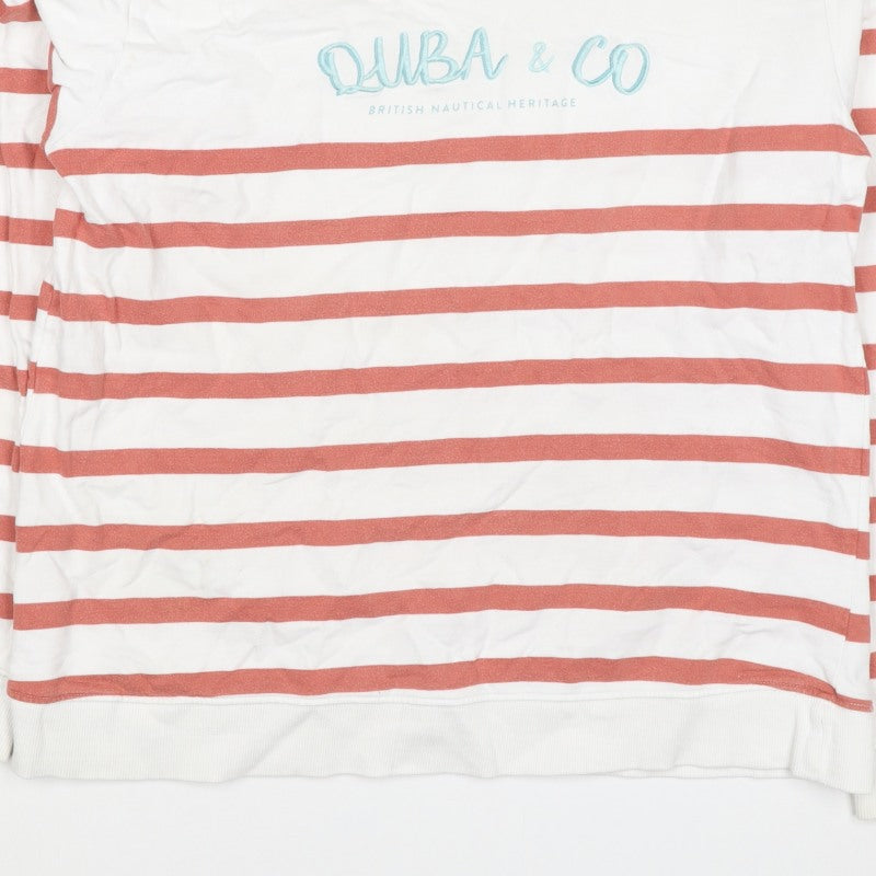 Quba & Co Women’s White Red Striped Logo Pullover Sweatshirt UK 14