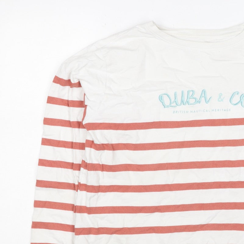 Quba & Co Women’s White Red Striped Logo Pullover Sweatshirt UK 14