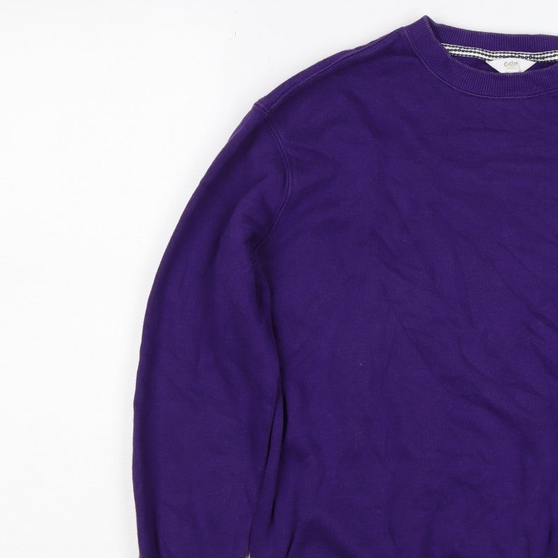 Cotton Traders Men's Purple S Crew Neck Logo Sweatshirt Cotton Blend