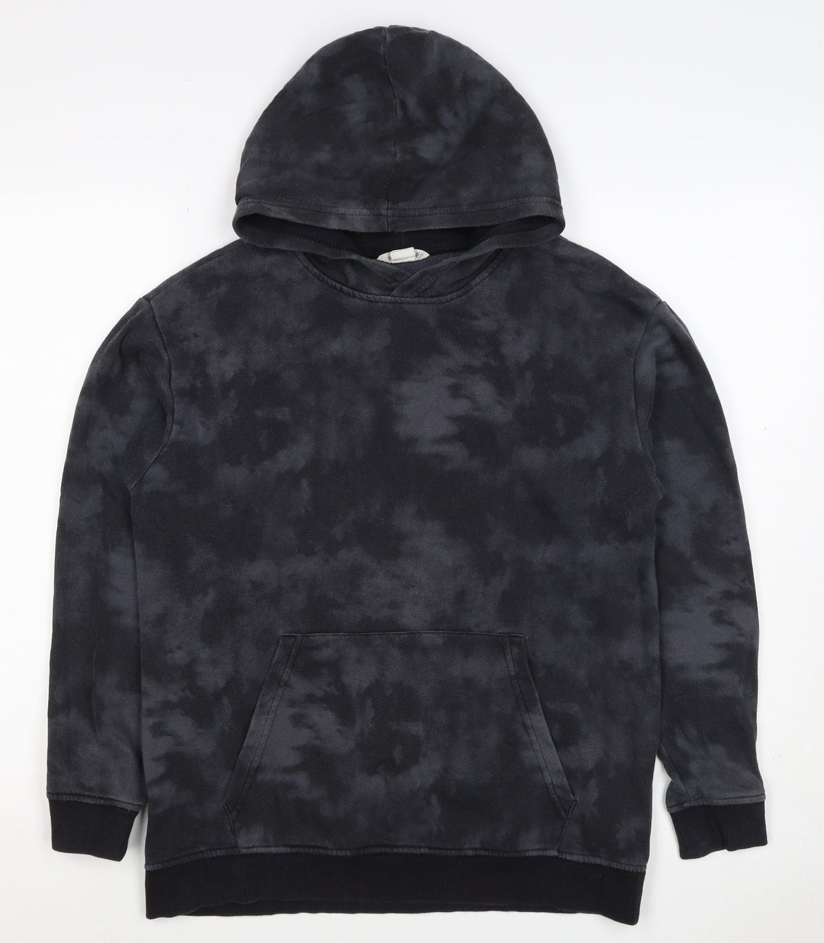 H&M Boys Black Tie Dye Pullover Hoodie 12-13 Years Kangaroo Pocket