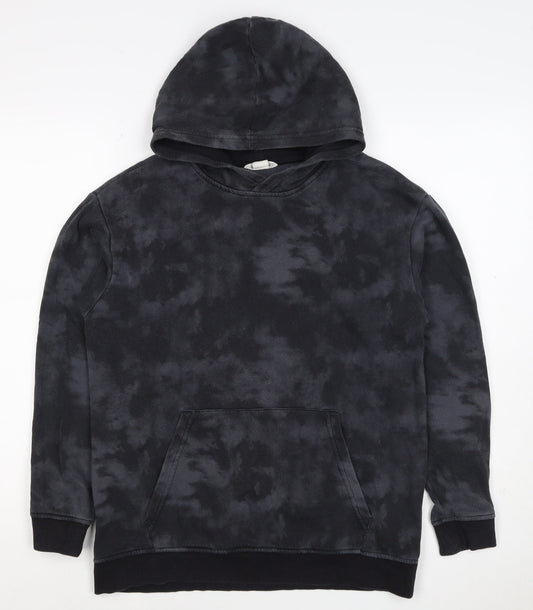 H&M Boys Black Tie Dye Pullover Hoodie 12-13 Years Kangaroo Pocket