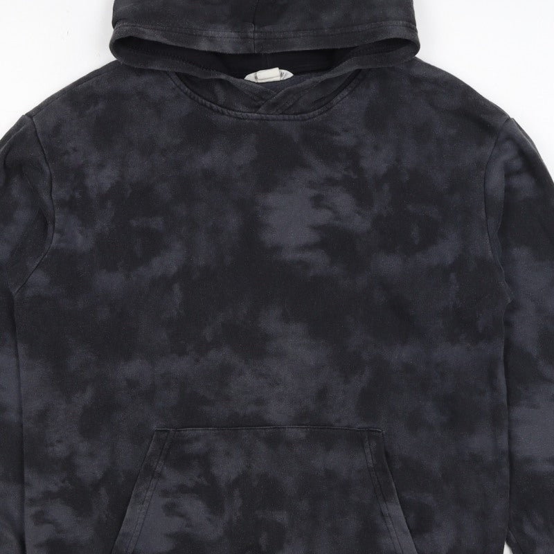 H&M Boys Black Tie Dye Pullover Hoodie 12-13 Years Kangaroo Pocket