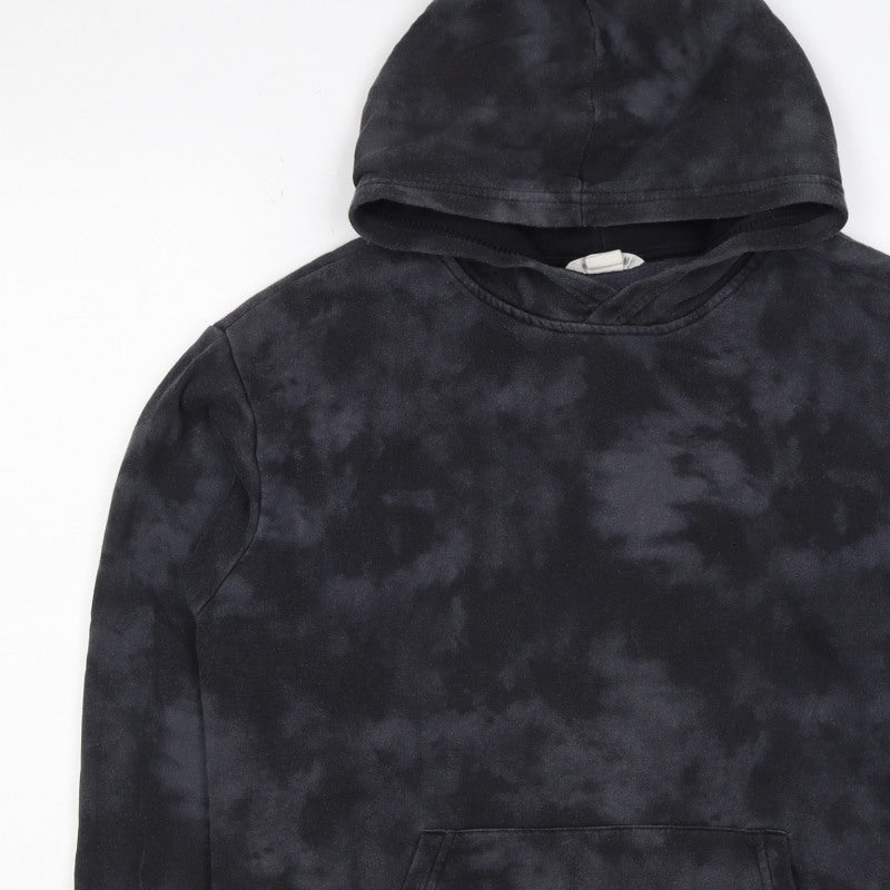 H&M Boys Black Tie Dye Pullover Hoodie 12-13 Years Kangaroo Pocket