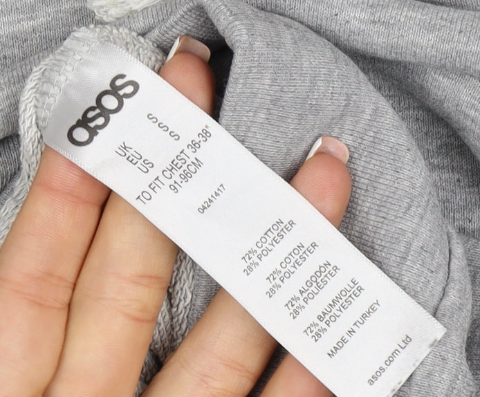 ASOS Men’s Grey S Pullover Hoodie Drawstring Pocket Cotton Blend