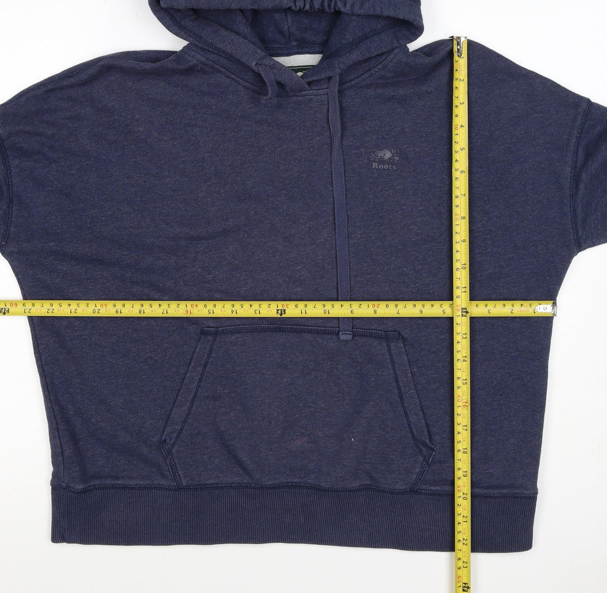 Roots Men’s Blue Logo Pullover Hoodie Size M Cotton Blend