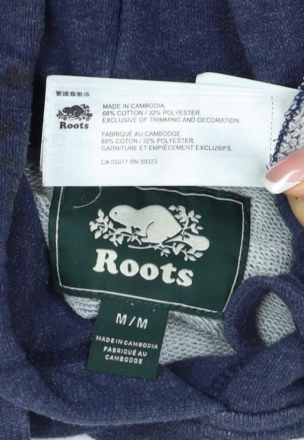 Roots Men’s Blue Logo Pullover Hoodie Size M Cotton Blend