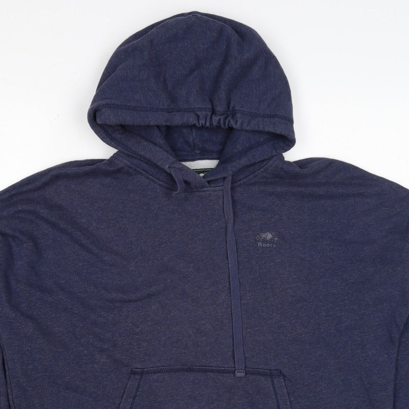 Roots Men’s Blue Logo Pullover Hoodie Size M Cotton Blend