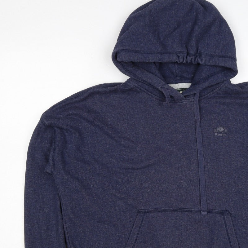 Roots Men’s Blue Logo Pullover Hoodie Size M Cotton Blend