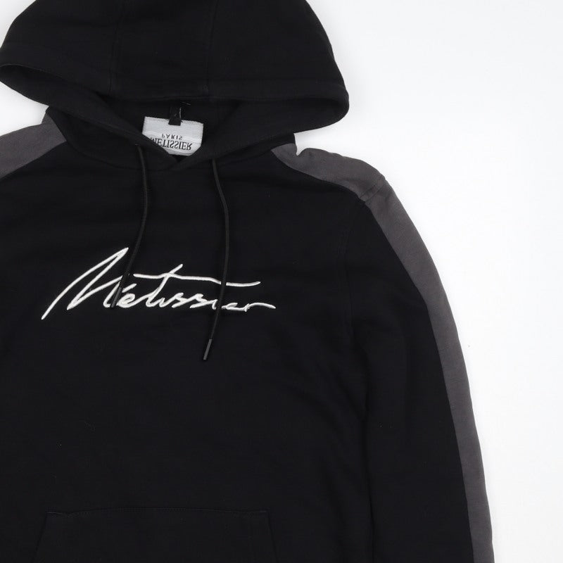 Metissier Paris Men’s Black Grey XS Pullover Hoodie Logo Pocket