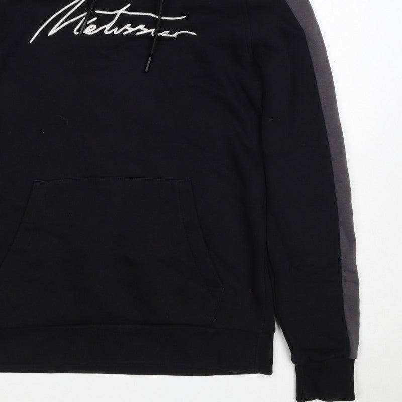 Metissier Paris Men’s Black Grey XS Pullover Hoodie Logo Pocket