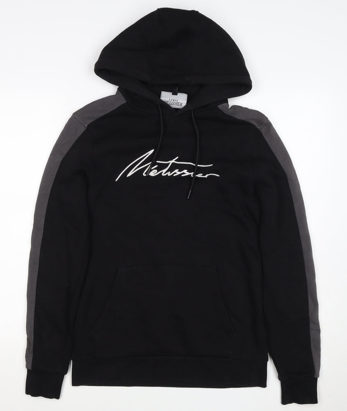 Metissier Paris Men’s Black Grey XS Pullover Hoodie Logo Pocket