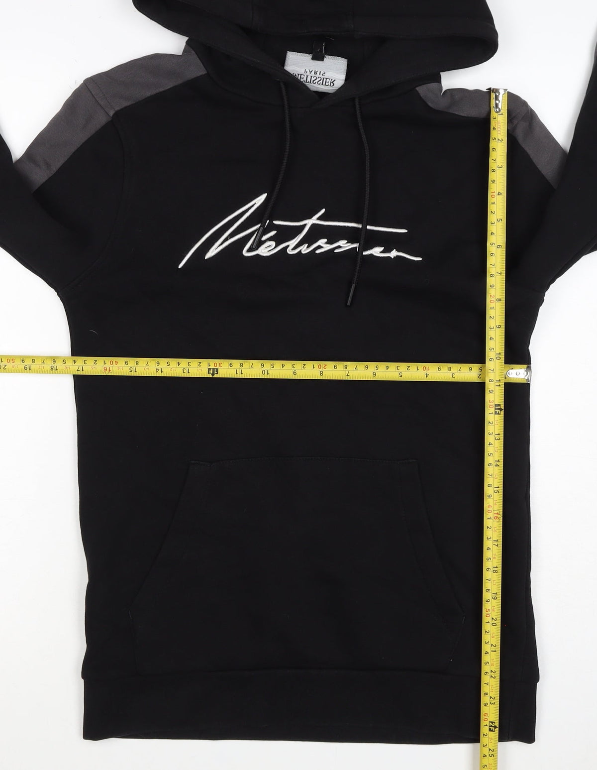 Metissier Paris Men’s Black Grey XS Pullover Hoodie Logo Pocket
