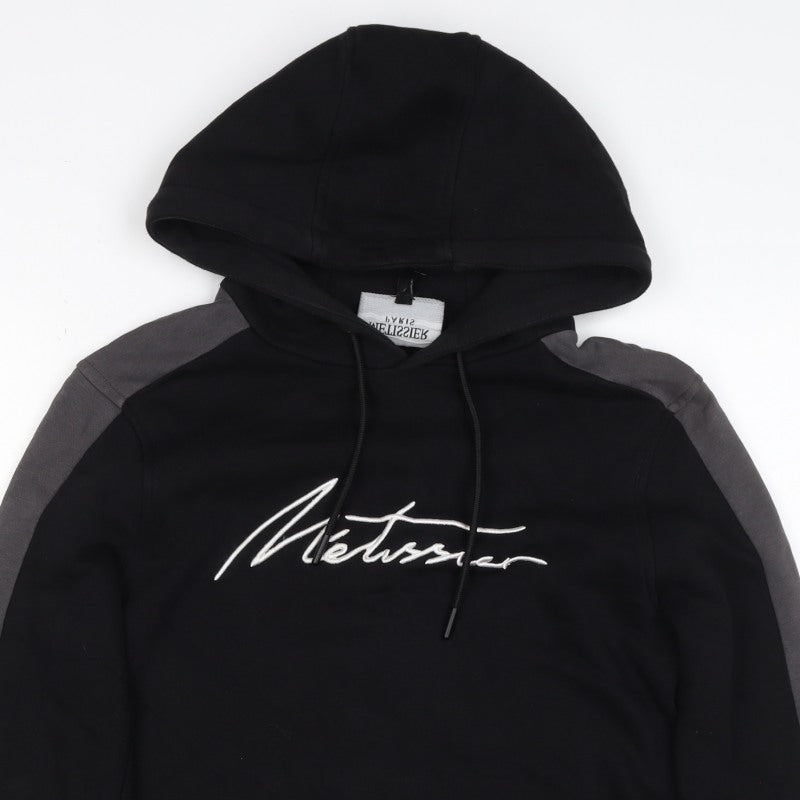 Metissier Paris Men’s Black Grey XS Pullover Hoodie Logo Pocket