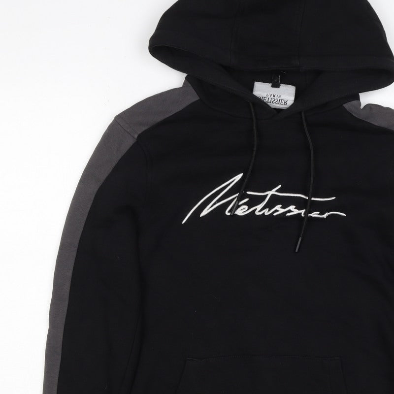 Metissier Paris Men’s Black Grey XS Pullover Hoodie Logo Pocket
