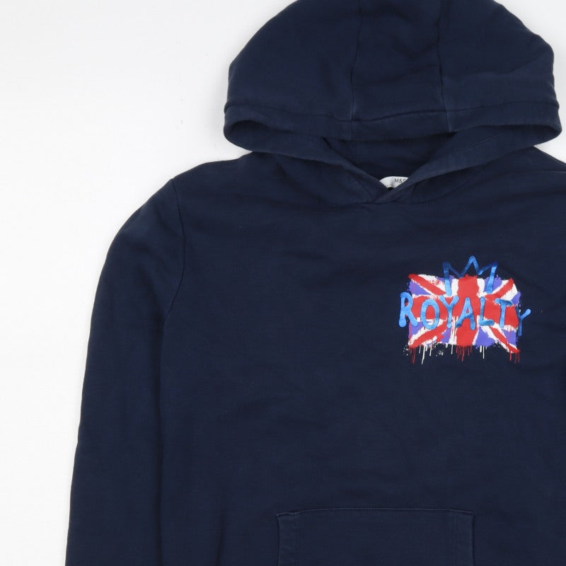 M&S Boys Navy 12-13 Years Pullover Hoodie Royalty Graphic Cotton