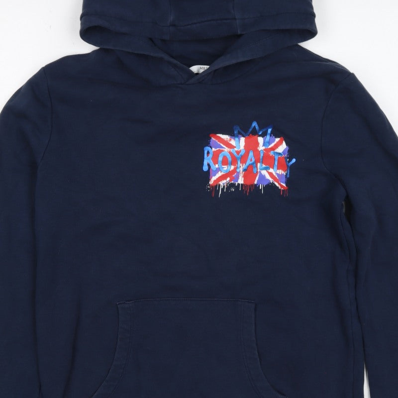 M&S Boys Navy 12-13 Years Pullover Hoodie Royalty Graphic Cotton