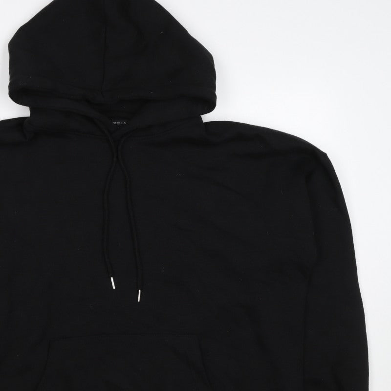 New Look Men’s Black L Pullover Hoodie Drawstring Pockets Cotton Blend