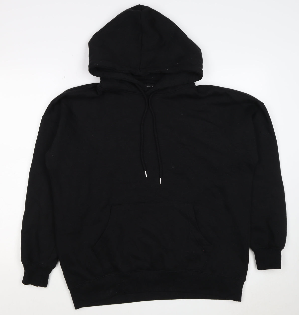 New Look Men’s Black L Pullover Hoodie Drawstring Pockets Cotton Blend