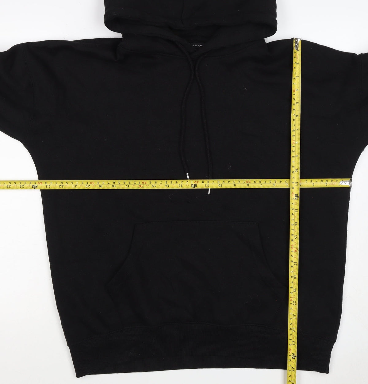 New Look Men’s Black L Pullover Hoodie Drawstring Pockets Cotton Blend