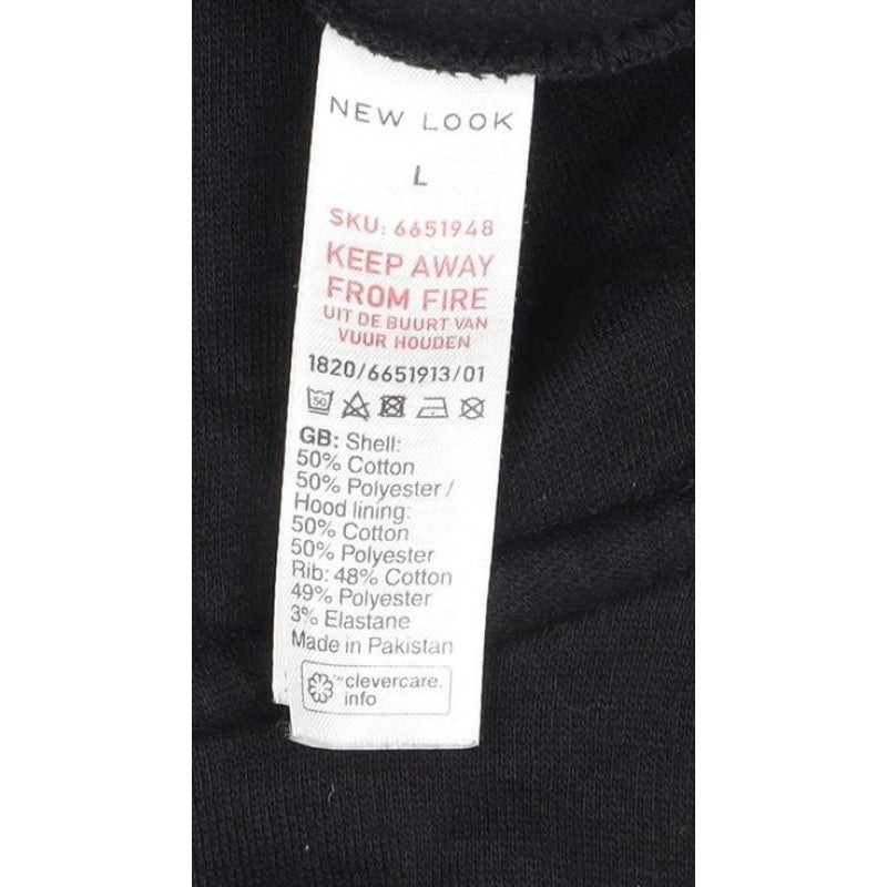New Look Men’s Black L Pullover Hoodie Drawstring Pockets Cotton Blend