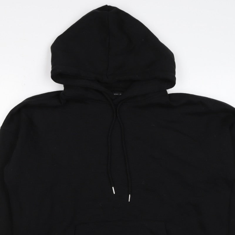 New Look Men’s Black L Pullover Hoodie Drawstring Pockets Cotton Blend