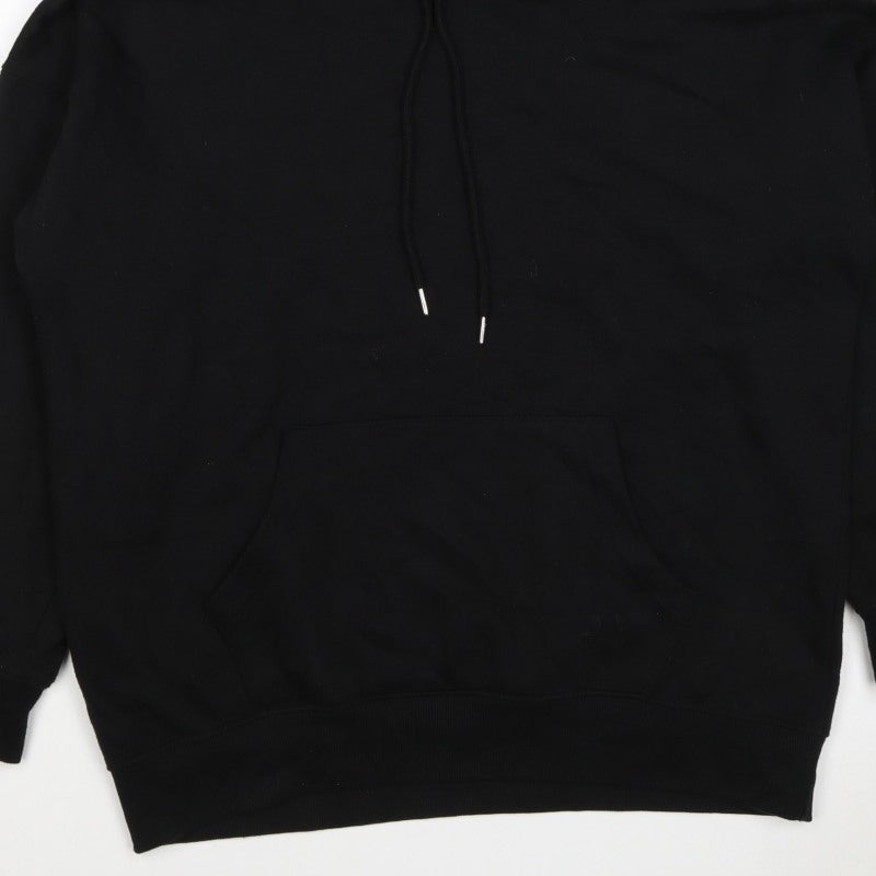 New Look Men’s Black L Pullover Hoodie Drawstring Pockets Cotton Blend