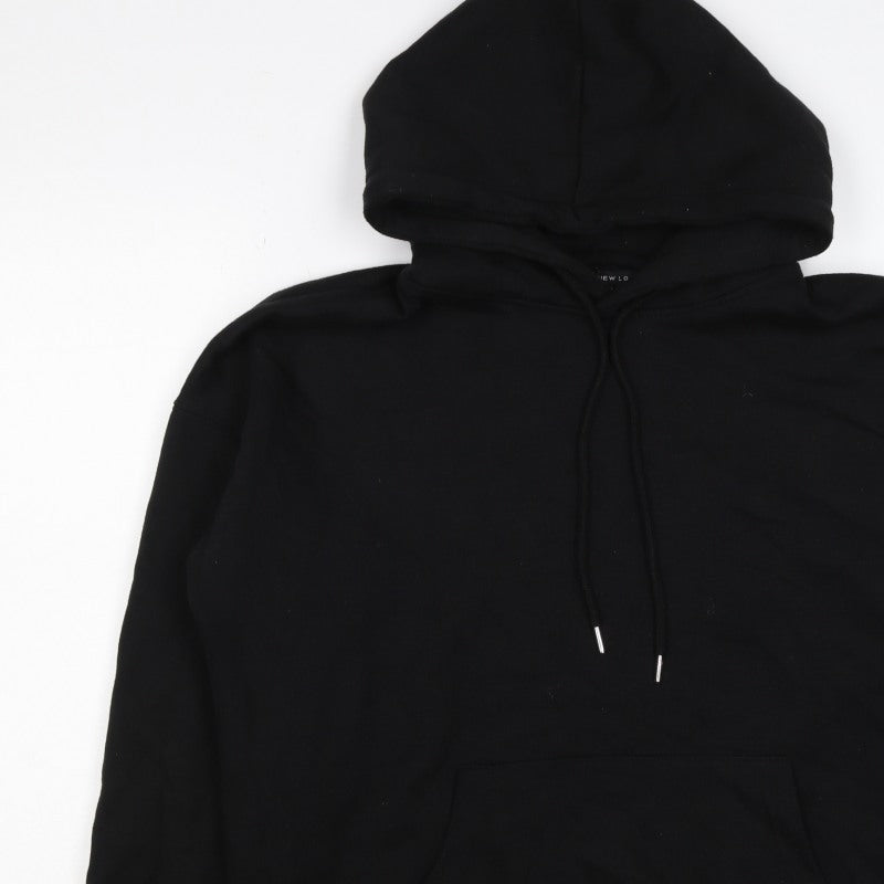 New Look Men’s Black L Pullover Hoodie Drawstring Pockets Cotton Blend