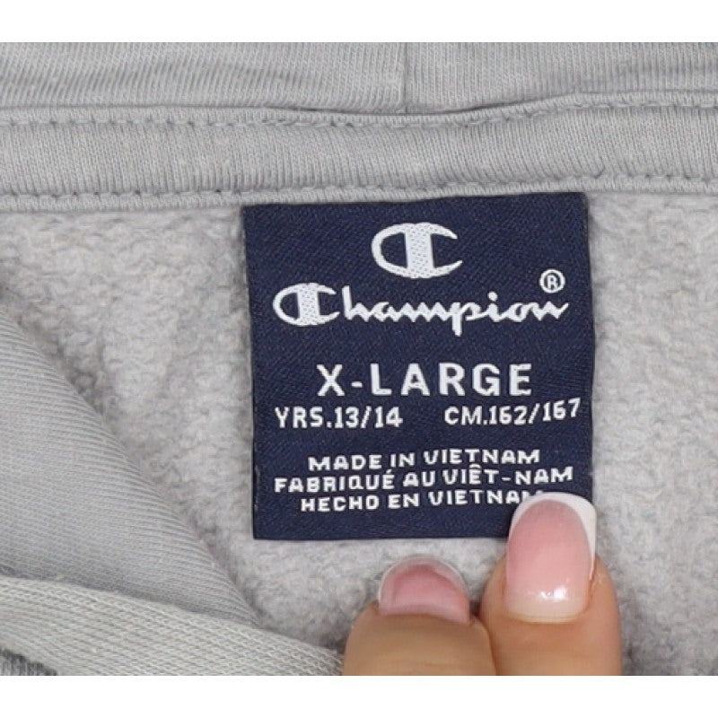 Champion Boys Grey Logo Pullover Hoodie 13-14 Years Fleece