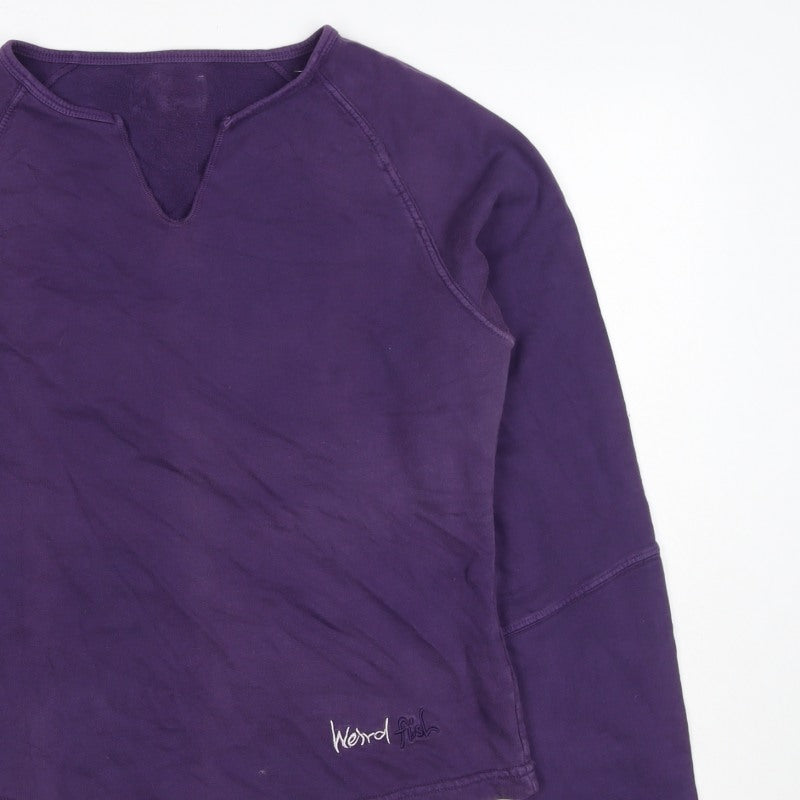 Weird Fish Women Purple M Henley Sweatshirt Cotton Raglan Logo