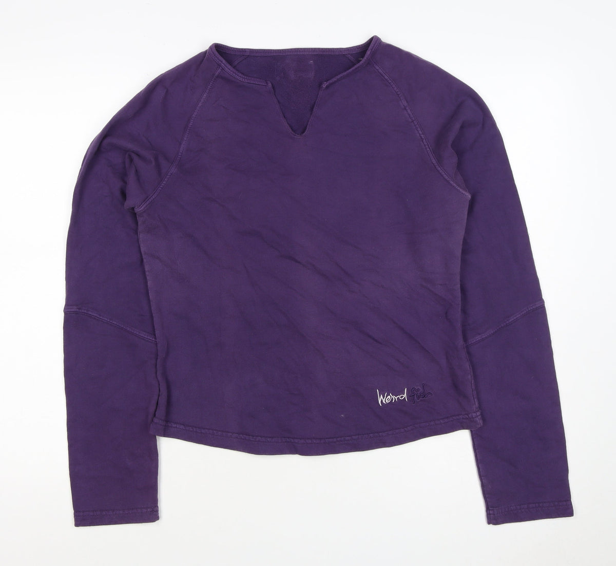 Weird Fish Women Purple M Henley Sweatshirt Cotton Raglan Logo