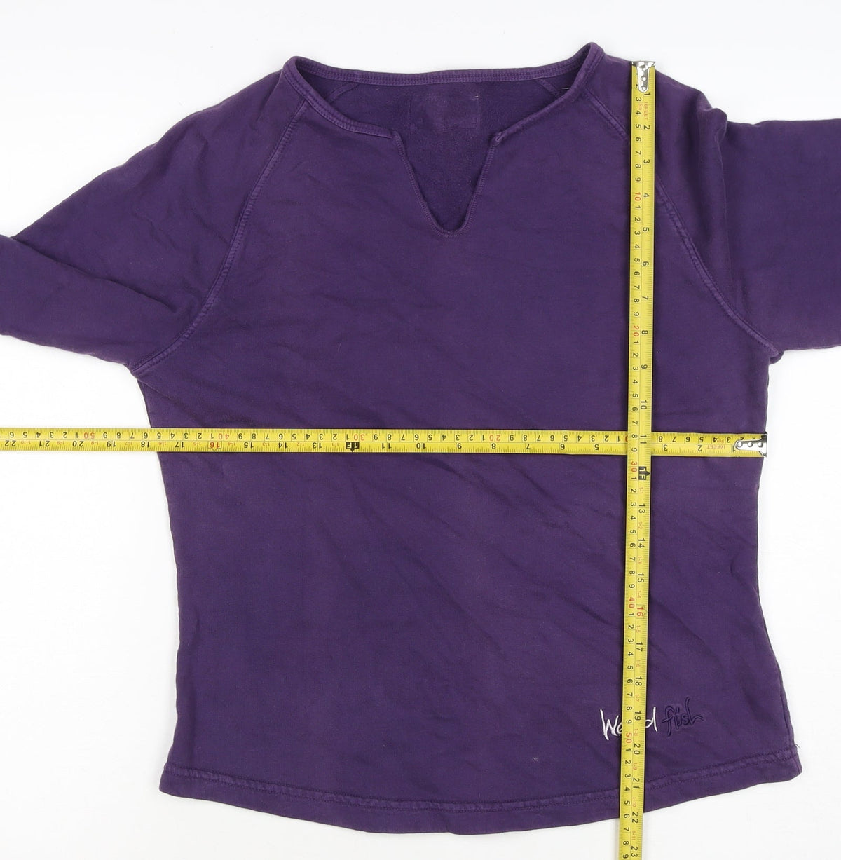 Weird Fish Women Purple M Henley Sweatshirt Cotton Raglan Logo