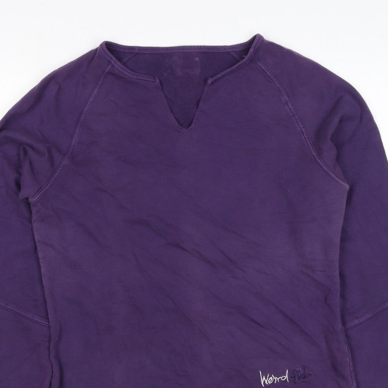 Weird Fish Women Purple M Henley Sweatshirt Cotton Raglan Logo