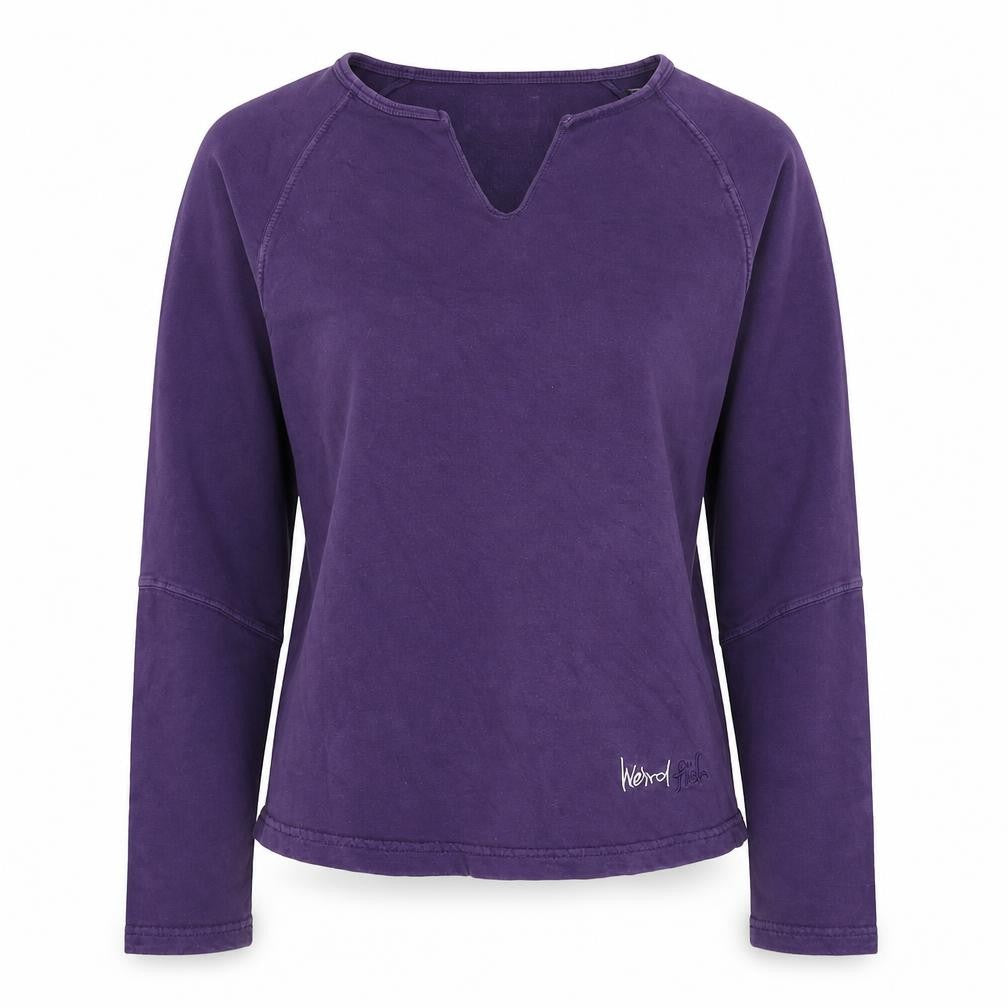 Weird Fish Women Purple M Henley Sweatshirt Cotton Raglan Logo
