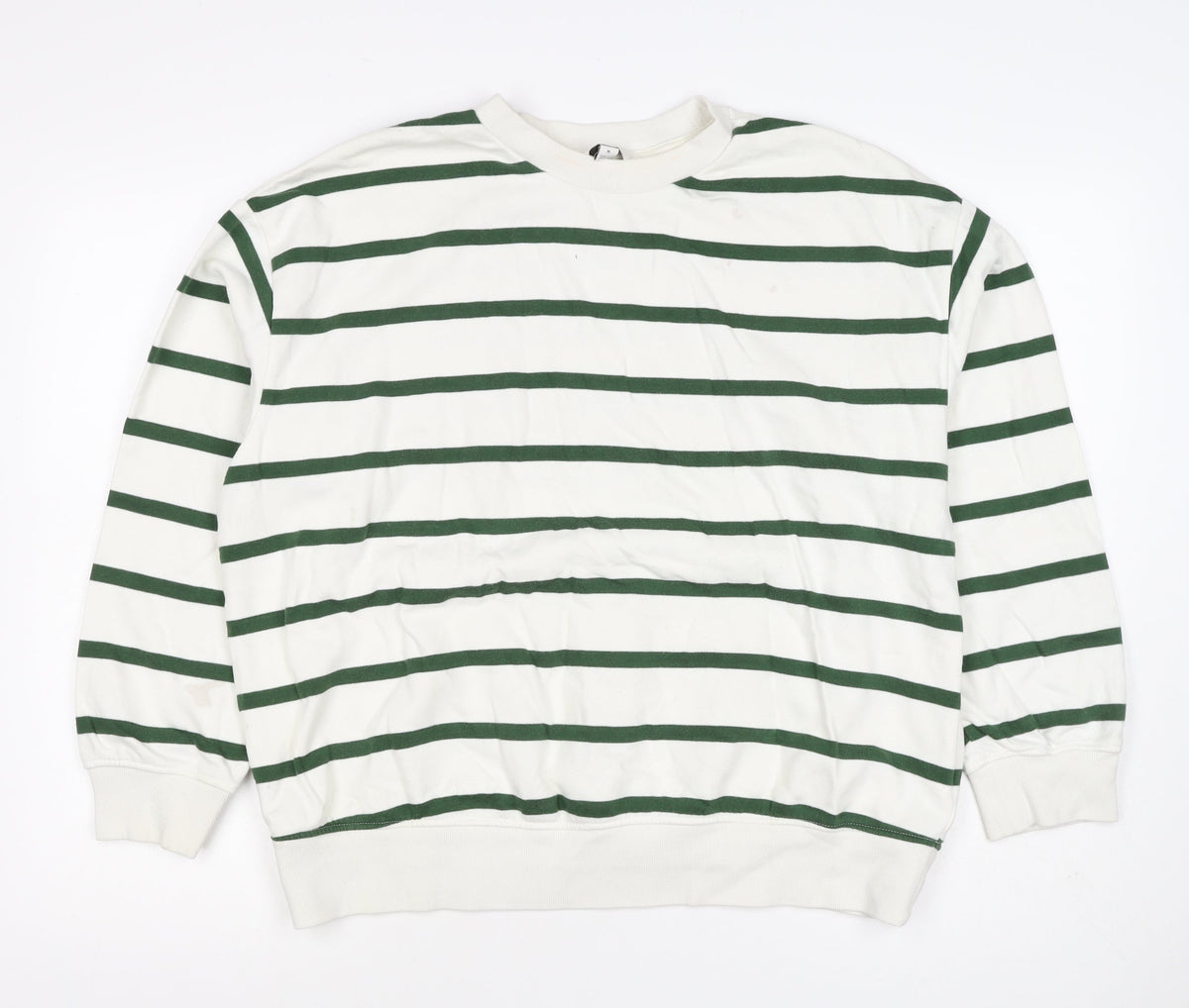 Marks & Spencer Women's White Green Stripe M Pullover Sweatshirt