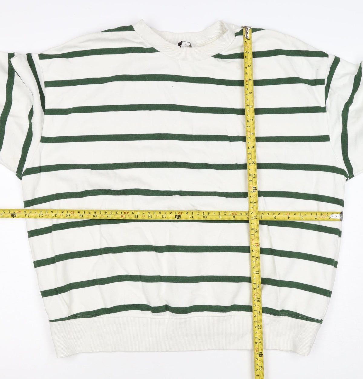 Marks & Spencer Women's White Green Stripe M Pullover Sweatshirt