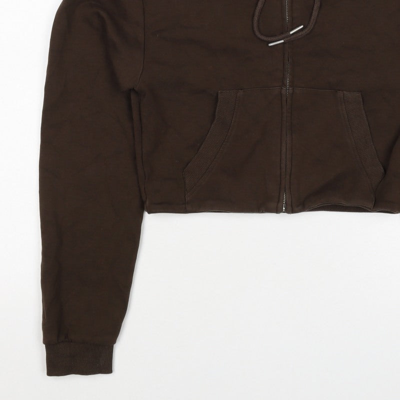 Zara Women’s Brown S Full Zip Hooded Cropped Hoodie Sweatshirt
