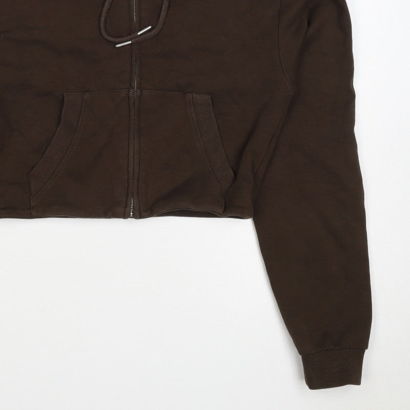 Zara Women’s Brown S Full Zip Hooded Cropped Hoodie Sweatshirt