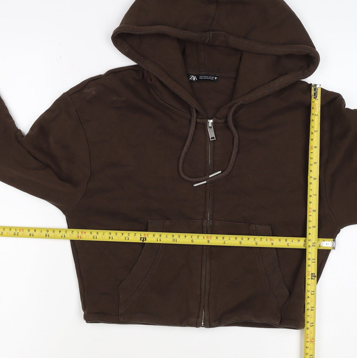 Zara Women’s Brown S Full Zip Hooded Cropped Hoodie Sweatshirt
