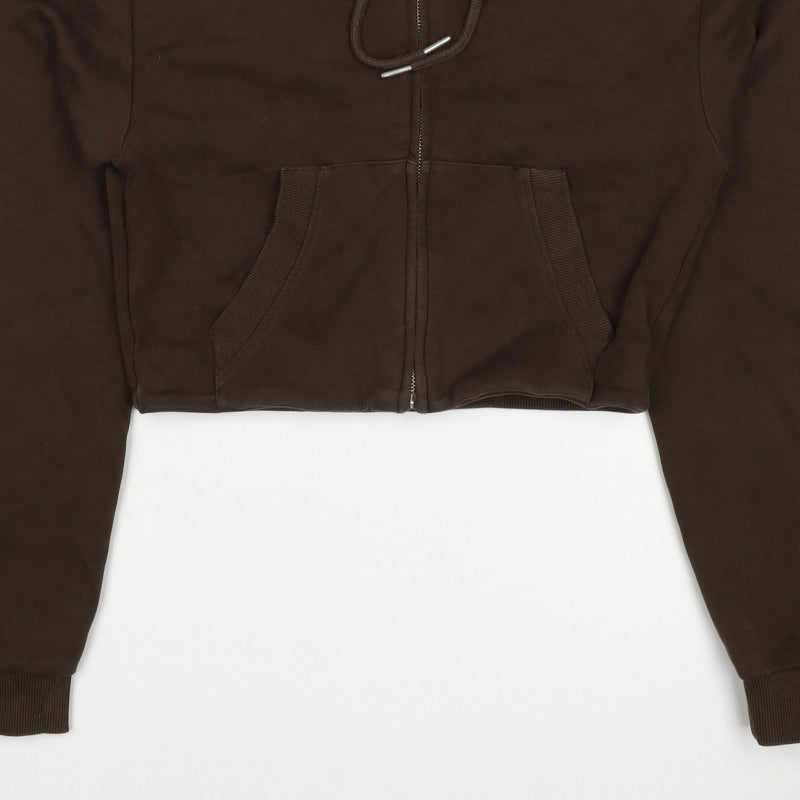 Zara Women’s Brown S Full Zip Hooded Cropped Hoodie Sweatshirt