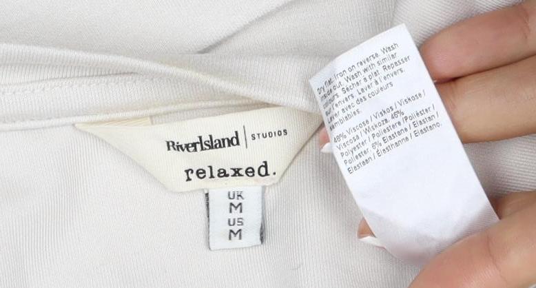 River Island Women Ivory M Relaxed Stretch Jersey Basic T-Shirt