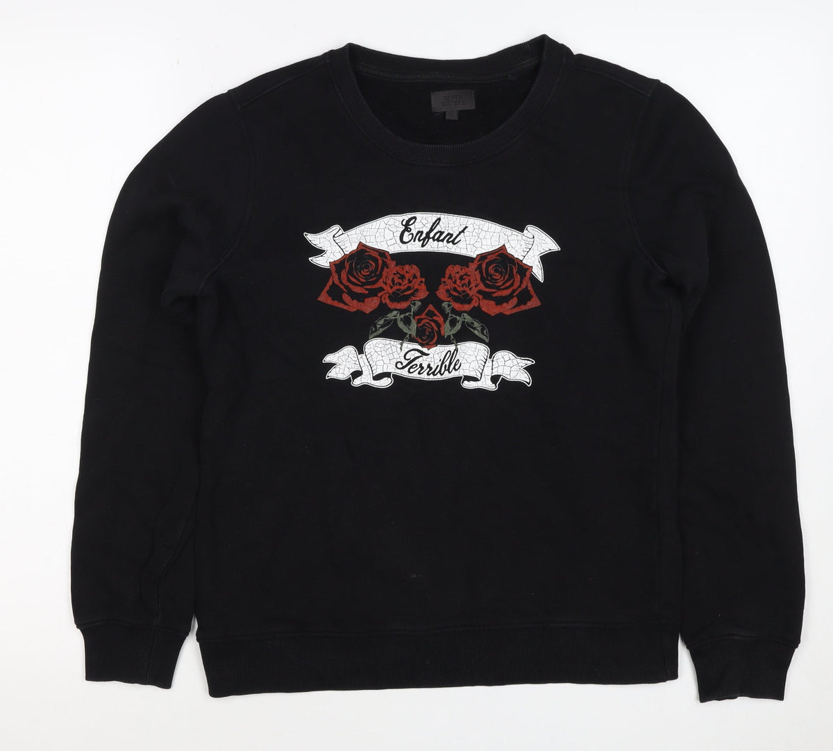 Seven Sisters Men’s Black S Rose Graphic Crew Neck Pullover Jumper