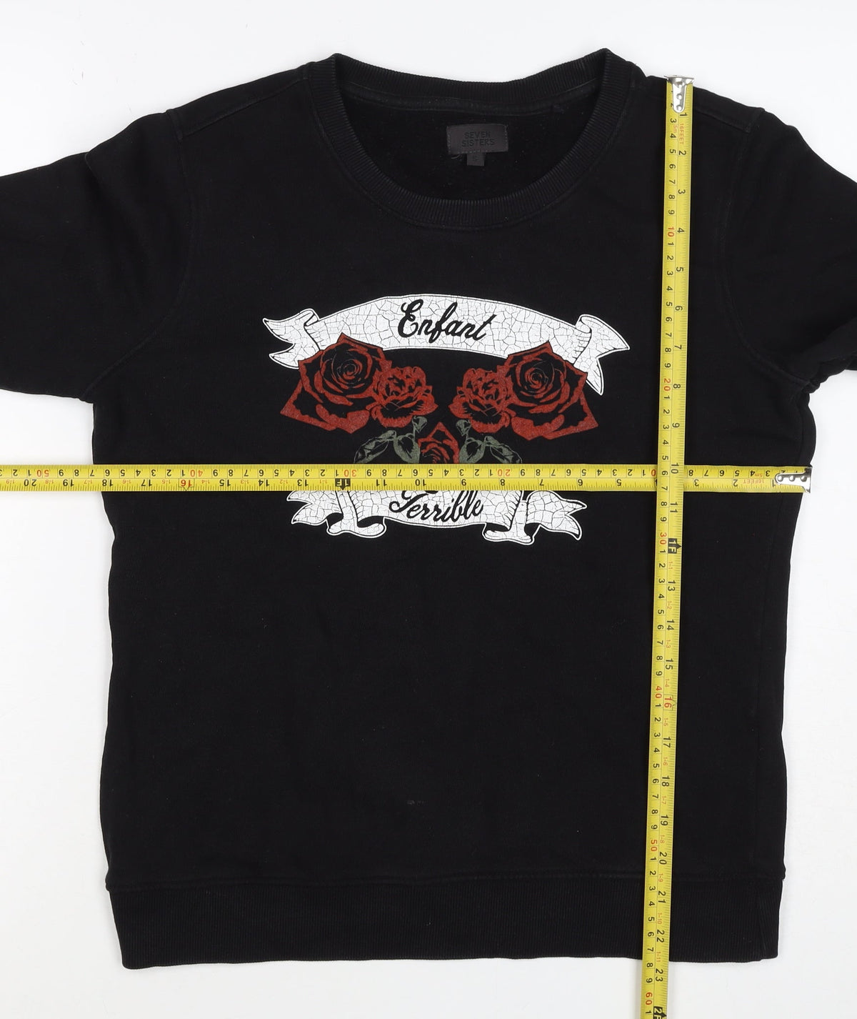 Seven Sisters Men’s Black S Rose Graphic Crew Neck Pullover Jumper