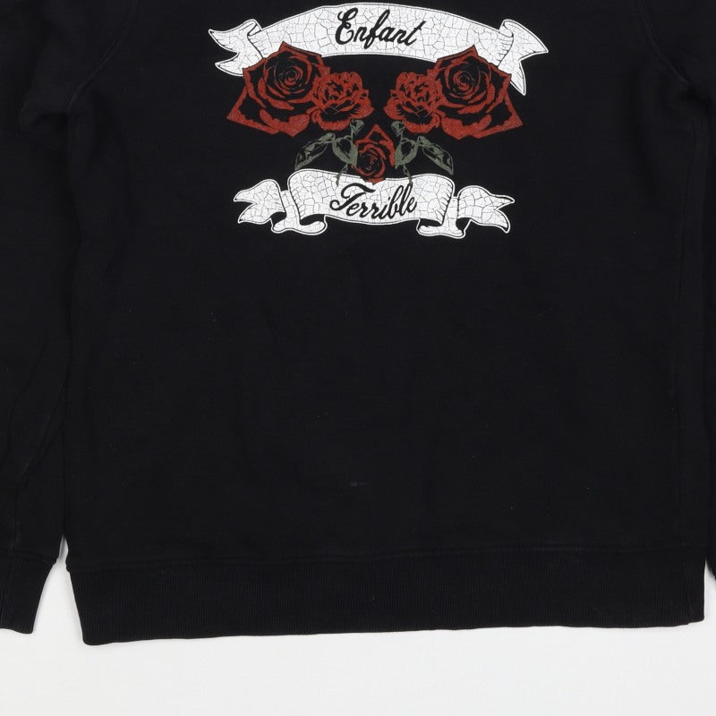Seven Sisters Men’s Black S Rose Graphic Crew Neck Pullover Jumper
