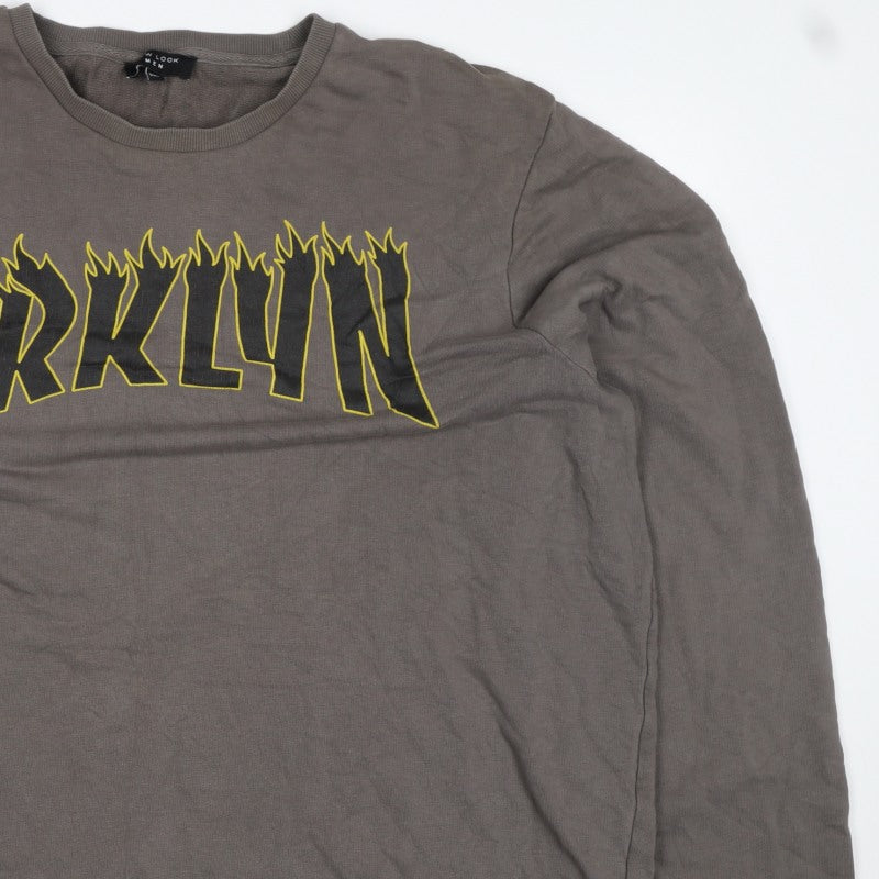 New Look Men Brown 7XL Brooklyn Graphic Print Crew Neck Pullover Jumper