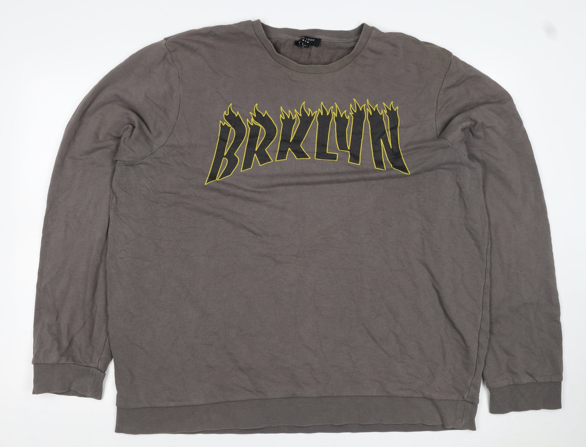 New Look Men Brown 7XL Brooklyn Graphic Print Crew Neck Pullover Jumper