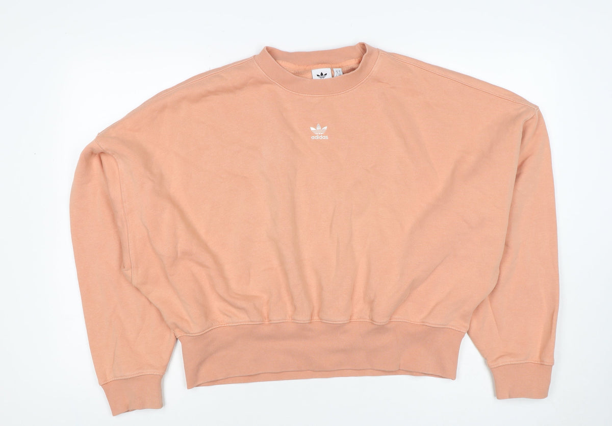 Adidas Women Pink UK 10 Pullover Crew Neck Logo Sweatshirt