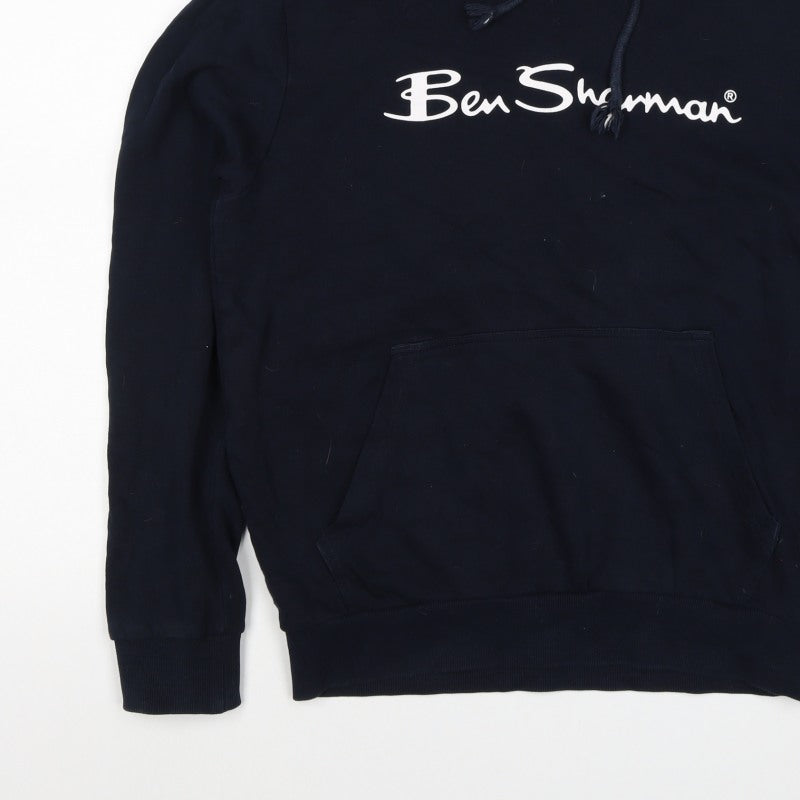 Ben Sherman Men’s Blue M Pullover Hoodie Logo Cotton Drawstring