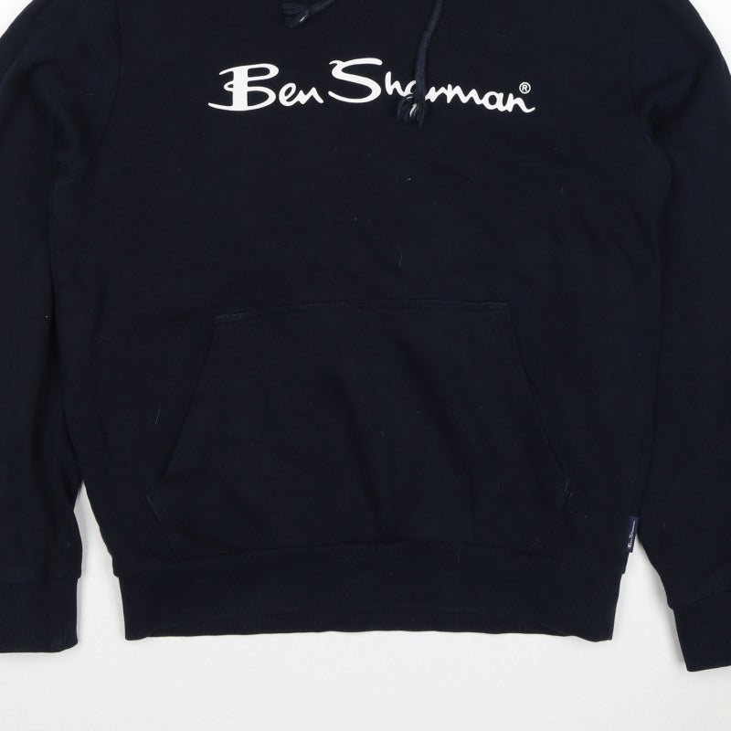 Ben Sherman Men’s Blue M Pullover Hoodie Logo Cotton Drawstring