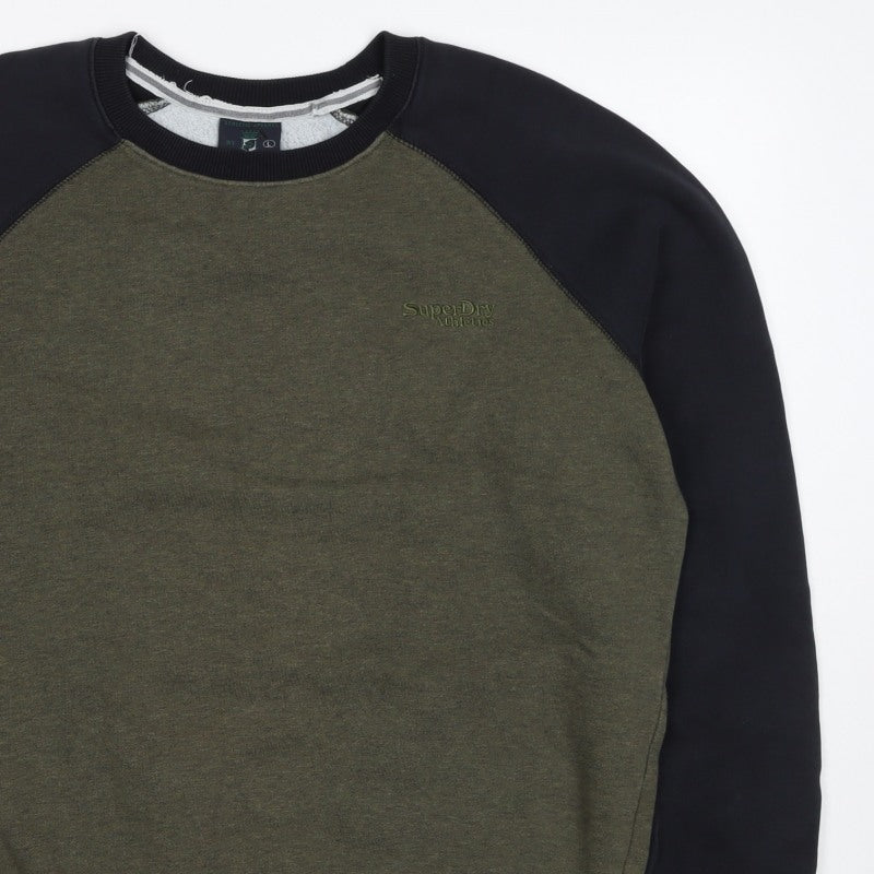 Superdry Men’s Green Black L Pullover Crew Neck Logo Sweatshirt